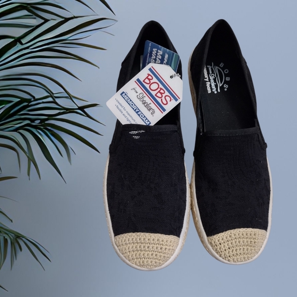 Nwt Bob's Skechers Black and Tan Slip-On Loafers Sz 7.5 - Picture 5 of 5